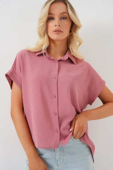 Oversize Kısa Kol Gömlek 20322 - Pembe resmi